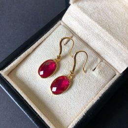 Wholesale-HBP luxury pure Tremella nail fashion Japanese and Korean ear hook simple inlay 9 * 11 red corundum versatile female jewelry