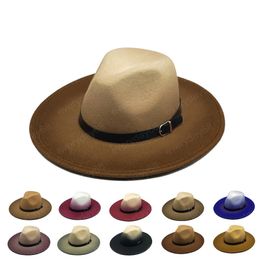 fashion Womens Fedora Hat Wool Khaki Jazz Hats Female National Casual Large Brim Vintage Autumn Classic Felt Hat And Cap