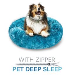 Round Long Plush Dog Bed Removable Washable Zipper Pet Mat Winter Warm Sleeping Cats Nest Soft Basket Cushion Portable 210915