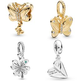 Anomokay 100% 925 Sterling Silver Mix Style Butterfly Leaf Charm Pendant fit Pandora Bracelets & Bangles DIY Jewellery Making Q0531