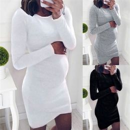 Pregnancy Autumn Dresses Pregnant Women Long Sleeve Bodycon O-Neck Casual Mother Home Clothes Maternity 210922