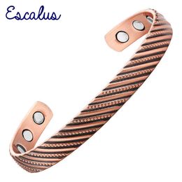 Escalus Jewellery Women Gift Antique Copper Plating Powerful Magnetic Bangle Magnet Healing Men Bracelet Wristband Charm Q0717