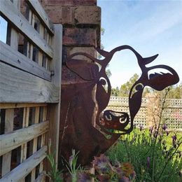 Farm Peeping Cow Metal Art Silhouettes Garden Decoration Home Outdoor Backyard Yard Tree Wall Miniature Pendant Ornaments Decor 211108