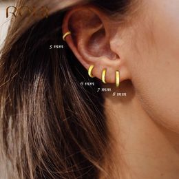 Minimalism Hoop Earrings Pendientes Round Glossy for Women Cartilage 925 Sterling Silver Fine Jewellery 5/6/7/8/9mm