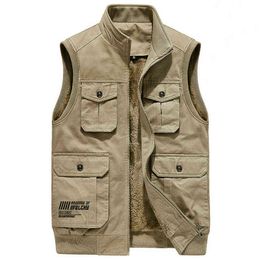 Winter Men's Sleeveless Jacket Fleece Men's Vest Warm Unloading Military Many Pocket Tactical Coat Male Autumn Fur Waistcoat Men 211105