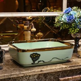 Chinese Antique ceramic sinks china wash basin Ceramic Counter Top Wash Basin Bathroom Sinks vessel sink rectangular lotusgood qty