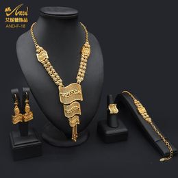 designer plates set Australia - Earrings & Necklace African Gold Jewelry Set Plated Filled Wedding Party Luxury Ring Arabic Designer Wholesale Gifts Sets For Women