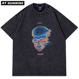 Hip Hop Oversize Washed T-Shirt Streetwear Harajuku Vintage Retro Skeleton Graphic Printed T Shirt Men Summer Short Sleeve Tops 210716