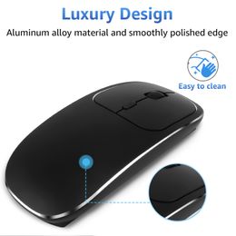 Metal Rechargeable Wireless Mouse 2.4G Noiseless Silent Wireless Optical Mouse with USB Receiver for Notebook PC Laptop Computer MacBook