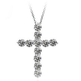 Brand Luxury Jewellery 925 Sterling Silver Full Round Cut Topaz CZ Diamond Cross Pendant Party Popular necklaces for Women Clavicle 261S