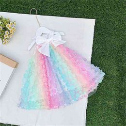 Summer Arrival Girls Fashion Rainbow Dress Kids Sleeveless es with Bow 210528