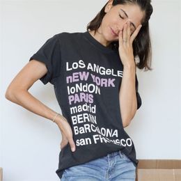 Letter Faded Hippie T Shirt Women Summer Short Sleeve O Neck 100% Cotton Tee Shirts Casual Vintage Loose Boyfriend Tops 210310