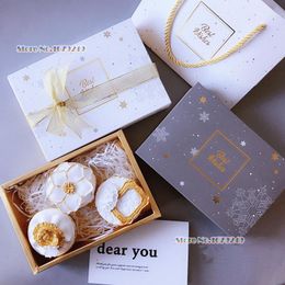 Gift Wrap Christmas/ Year Snow Flake Samping Cake Box Dessert Macarons Boxes Pastry Packaging Boxes100 Pieces/lot