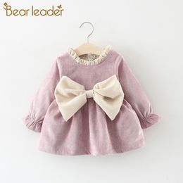 Bear Leader Baby Girl Autumn Dress New Lovely Party Dress Toddler Baby Outfits Bow-knot Sweet Costumes Casual Clothes Suits 210315