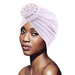 New Solid Colour Elastic Headscarf Hat National Wind Baotou Hat Twist Braided Flower Hat Soft and Comfortable Headscarf