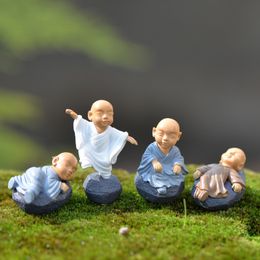 4Pcs/Set Cartoon Little Monk Ornaments Miniatures Fairy Garden Moss Terrariums Handmade Crafts Decoration Accessorie DIY DH4847