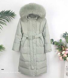 white duck down parka women long-length thick big fur collar jacket 210531