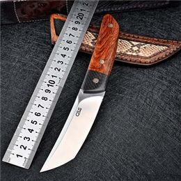 1Pcs New High End Survival Straight Knife M390 Tanto Point Satin Blade Full Tang Desert Ironwood + Carbon Fibre Handle With Leather Sheath