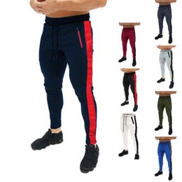 Mens Splicing Colour Sport Pant Fashion Occident Trend Fitness Middle Waist Skinny Sweatpants Spring Male New Drawstring Casual Slim Trousers