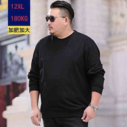 Men's big T-shirt plus size 7XL 8XL 9XL 10XL 11XL 12XL Autumn Winter long sleeve loose cotton sports black white blue top G1222