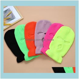 Housekeeping Organisation Home & Gardenfluorescent Three-Hole Knitted Headgear Winter Keep Cap Windproof Full Face Er Designer Party Masks W