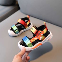 baby cartoon sandals boys and girls breathable soft toe cap sandals toddler candy Colour beach sandals 210713