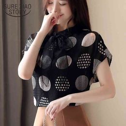 polka dot top Bow chiffon blouse women short sleeve blouse summer blouses for womendames blouse zomer ladies blouses 4717 50 210528