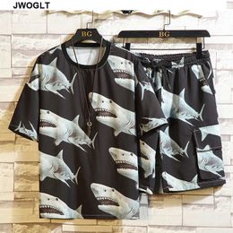 15 Styles 2 Pieces Set Summer Featured Printing Streetwear Tracksuit Casual Men Shorts + Short Sleeve T Shirt 4XL 5XL 210528