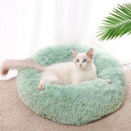 Cat Beds & Furniture Dog Kennel Winter Thickening Long Hair Round Bed Soft Deep Sleep Warm Mats Pet Supplies