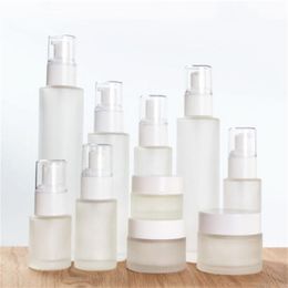 Frosted Glass Bottle Refillable Face Cream Jar Lotion Spray Cosmetics Storage Containers 20ml 30ml 40ml 60ml 80ml 100ml 120ml