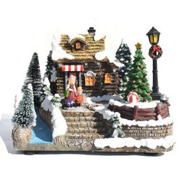 2022 Christmas Snow House Colorful Light Luminescent Christmas Village Revolving Santa Claus Home Decor House Music Ornaments 211012