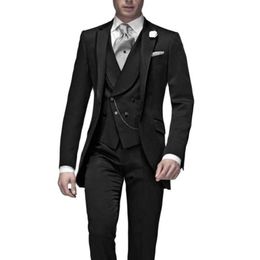 Black Wedding Tuxedo for Groom 3 Piece Formal Men Suits Male Fashion Jacket with Double Breasted Waistcoat Pants 2021 New X0909