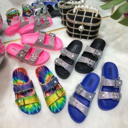 Lolita 2022 Summer Women Bling Bling Sandals PVC Outdoor Rainbow Slippers Crystal Rhinestone Flats Sandals Woman