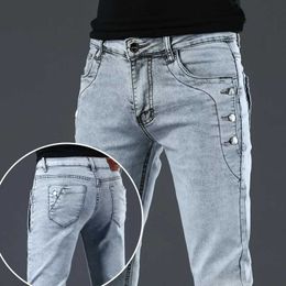 2021 Cotton Men Jeans Pants Lace Up Denim Trousers Black Pants Skinny Slim Hip Hop Sportswear Elastic Waist Male Trousers X0621