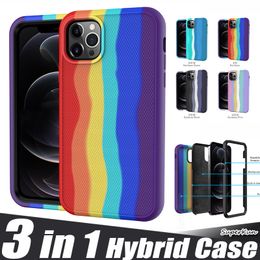 3 in 1 Hybrid Robot Heavy Duty Shockproof Cases For iPhone 13 12 11 Pro Max XR XS 8 7 Plus Rainbow Design