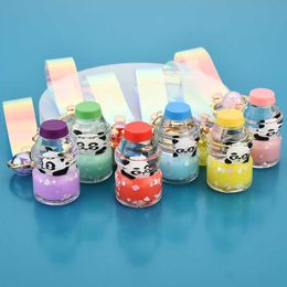 Cartoon Panda Quicksand Bottle Moving Liquid Keychain For Girl Women Backpack Pendant Car Key Chain Floating Keyfob llavero Gift G1019