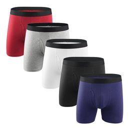 Underpants European And American Men's Underwear, Pure Cotton Boxer Briefs, Long Opening, Sports Solid Color Men Underwear