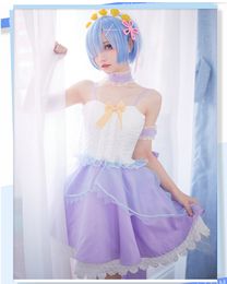 Anime Re Life a Different World from Zero Clear Ram Rem Dress Cosplay Costume Full Set Wig for Halloween