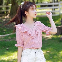 Summer Korean Women Shirts Woman Chiffon Blouse Office Lady Short Sleeve Blouses Tops Plus Size 210531
