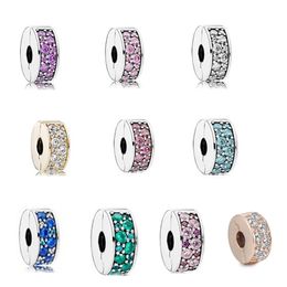 Female Papular Jewellery Mosaic Shining Elegance Spacer Clip Beads Fits Charms Bracelets For Woman Sterling Silver Jewellery Q0531
