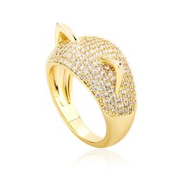 Iced out Cat Ears Band Rings For Men/Women Gold Color Cubic Zircon Charm Hip Hop Jewelry Ring Gifts