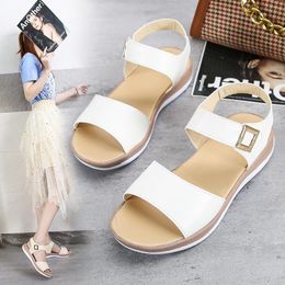 Sandals Woman Shoes 2021 The Solid Colour Summer Women's PU Comfortable Flat Open Toe Classic Ladies Casual