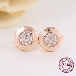 Stud Real 925 Sterling Silver Earring Rose Gold Round Shiny Earrings For Women Wedding Gift Fashion Jewelry