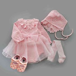 2021 Infant Christening Dress Newborn Baby Girl Clothes&Dresses Cotton Princess 0 3 6 12 Months Baby Baptism Dress G1129