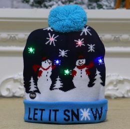 Caps & Hats Colorful LED Christmas Sweater Knitted Santa Light Up Winter Hat For Kid And Adult Year Decor Gift