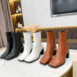 Winter Women Boots Classic Square Toe Zipper Woodland Sports Casual Shoes Leather Brand Designer Ankle Snow Boots Cavalier Marti