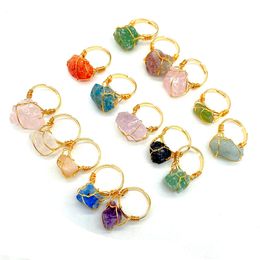Irregular Natural Crystal Stone Adjustable Band Rings For Women Girl Fashion Party Club Gold Plated Fashion Jewellery