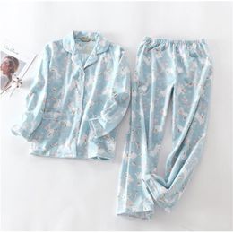 Women Sleeping Wear Autumn Winter Casual Pyjama Sets Cotton Cartoon Printed Home Clothing Set 210203