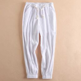 Casual Pants Men's Fashion Cotton Linen Hip Hop Ankle-Length Men Harem Pants Elastic Waist Jogger Linen Trousers Male X0723