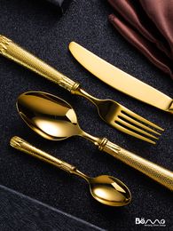 Gold Stainless Steel Cutlery Silver Gilding Steak Knife Fork Spoon Set High Quality Western Korean Kitchen Tableware